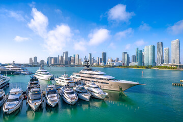 the skyline of miami with a marina - Powered by Adobe
