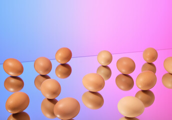 Brown chicken eggs and proper nutrition. Healthy product with vitamins.