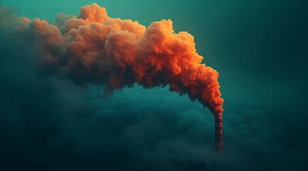 Massive smokestack releasing smoke into the sky, pollution and industrial impact image