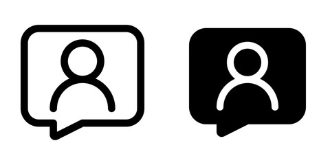 Vector share contact, bubble speech with person icon. Black, white background. Perfect for app and web interfaces, infographics, presentations, marketing, etc.