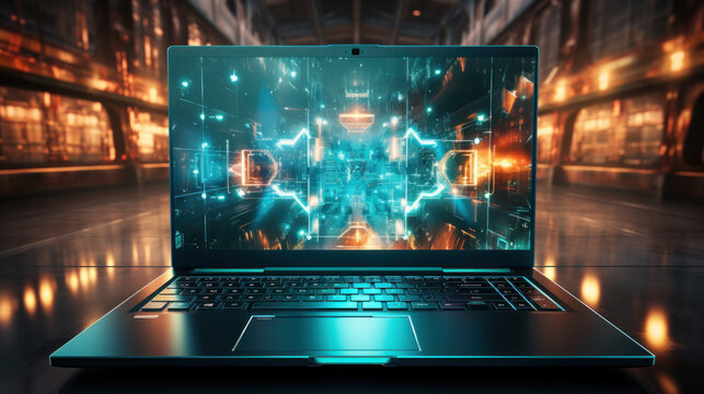 Close up of laptop with New Surface cpu processor map on screen. - Powered by Adobe