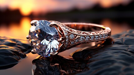 Beautiful engagement ring with diamonds UHD Wallpaper - obrazy, fototapety, plakaty