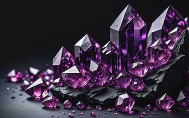 Beautiful purple crystals on dark background