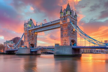 Sunset over the Tower Bridge in London, England