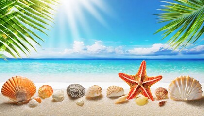 Fototapeta na wymiar summer beach vacation with seashells 