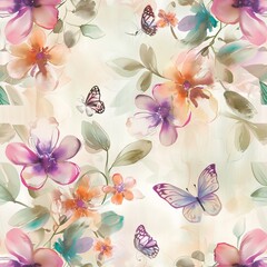 Ethereal Flora and Fauna. Butterflies Amidst Watercolor Blossoms