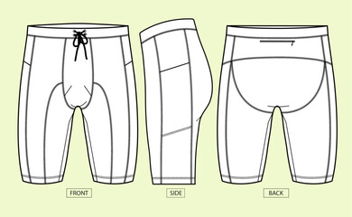Cycling Shorts Design Vector Template - Bike Shorts Tights Concept with Front and Back View for Cycling, Bicycle, Football, and Running Activewear - Flat Sketch for Running, Yoga, and Gym.