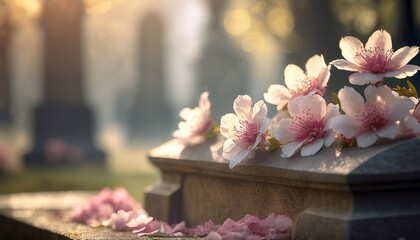 flowers on grave in cemetery 