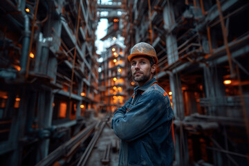 Portrait of a worker in a building under construction.