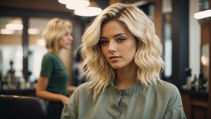 Fototapeta premium Portrait of a girl in a hairdresser