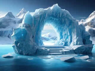 Podium glacier chilly ice backdrop stage arctic concept cave frosty stand 3D water nature pedestal