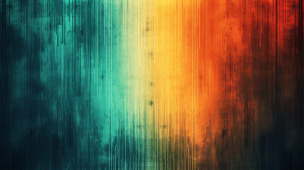 The fusion of science and art with a gradient spectrum from teal to orange, accompanied by a pixelated grainy texture