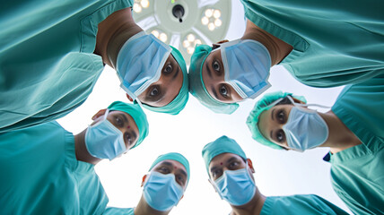 Team of surgeons during operation in hospital or health clinic, medical intervention