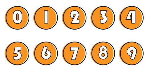 Simple round numbers symbol set. Black isolated font in vector with background.
