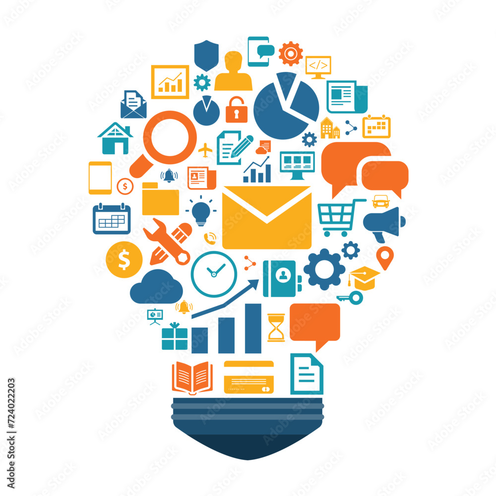 Aufkleber flat vector creative idea brainstorm process concept. abstract creative light bulb design.