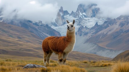 Llama in the Andean Mountains - obrazy, fototapety, plakaty