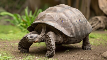 Fototapeta premium Giant Tortoise Trekking in the Wild
