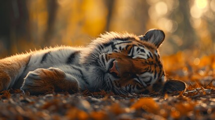Tiger Enjoying an Autumn Day