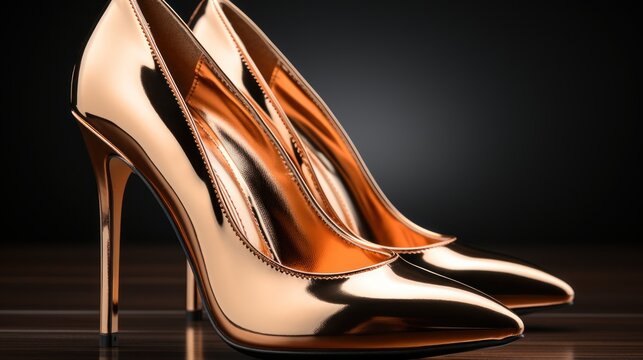Beautiful luxury fashion golden woman shoes UHD Wallpaper
