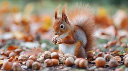 Schilderijen op glas Squirrel with Acorns in Autumn © Saltanat
