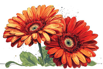 Gerbera Daisies vector art illustration on white background.