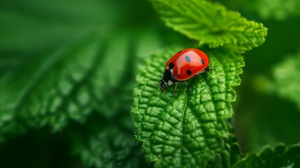 Fototapeta premium Ladybug on Green Leaf
