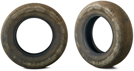 set of old worn out tires, dirty and used tires in different angles and isolated on white background, safe driving and vehicle maintenance concept