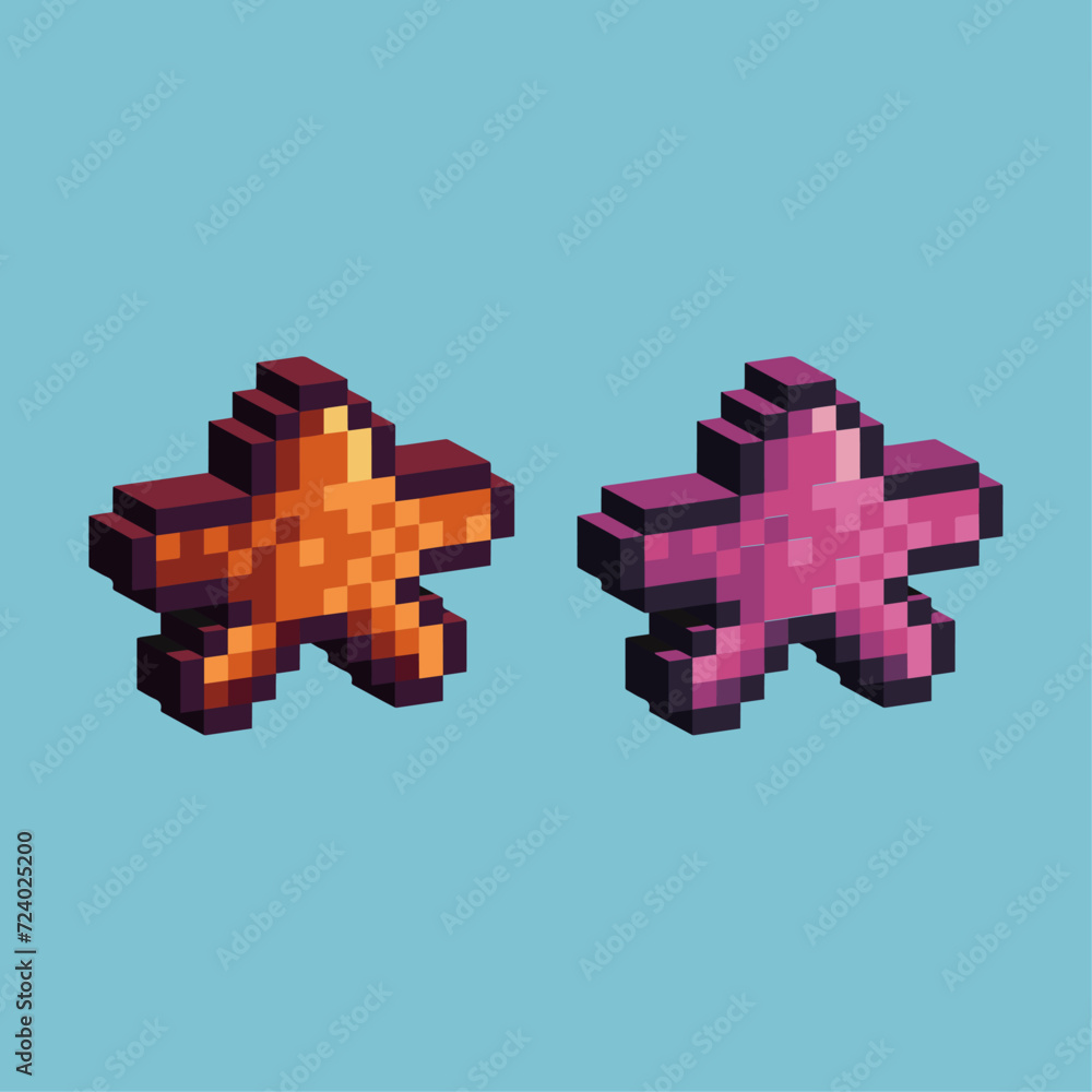 Poster isometric pixel art 3d of star icon for items asset. star icon on pixelated style.8bits perfect for 