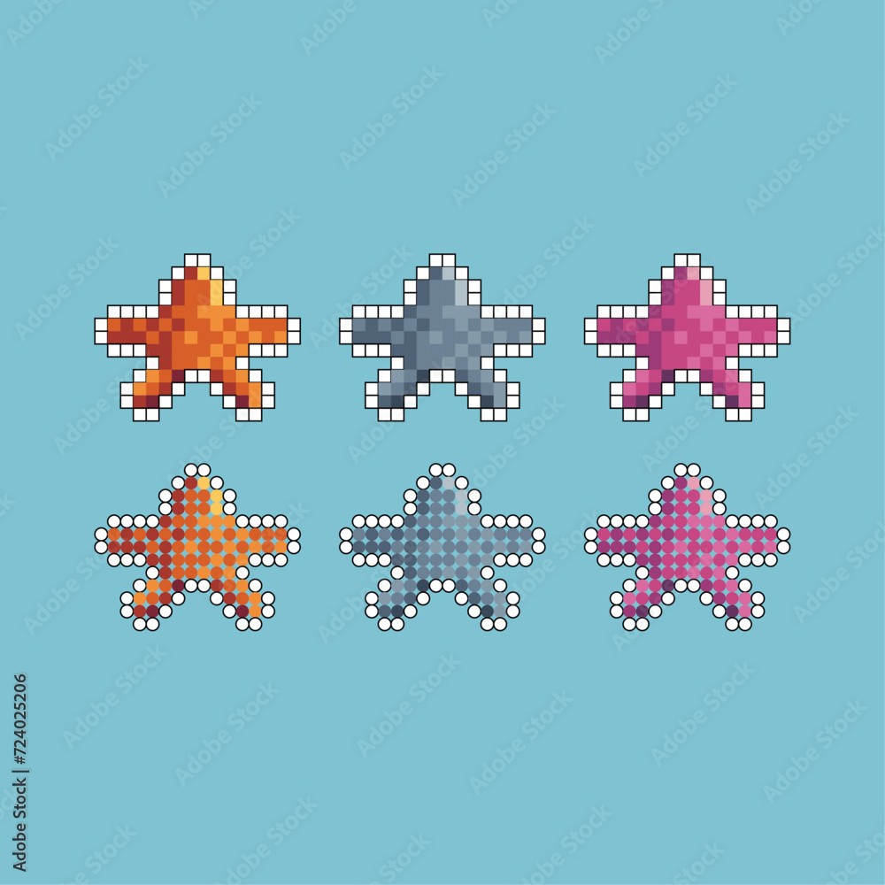 Poster pixel art stroke sets icon of star variation color. star icon on pixelated style. 8bits perfect for 