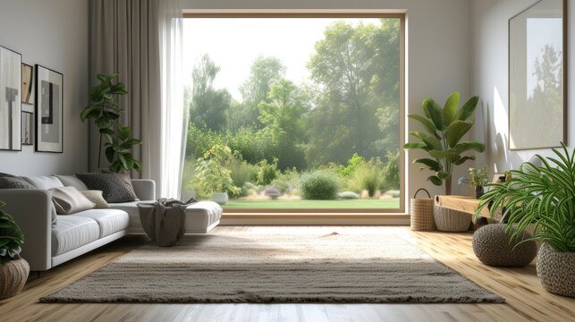 Bright living room with large windows and a view of the garden