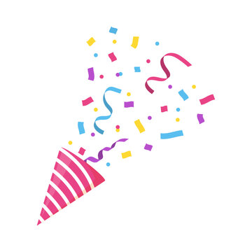 Party popper cone explosion confetti illustration on white background