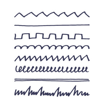 Hand drawn abstract curved scribble lines set. Doodle style felt pen dividers collection.