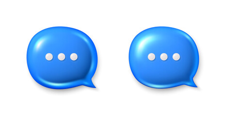 Speech bubble icons. Chat comment icons set. 3d talk message box with ellipsis. Modern realistic 3d design. Support speech bubbles, chat message box. Social media dialog banner. Vector