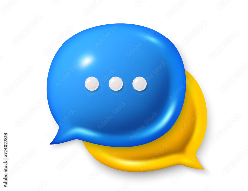 Poster chat speech bubble icons. comment 3d icons. talk, dialog message box with ellipsis. modern realistic