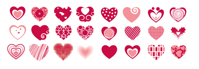 symbol heart set of icons abstract hearts love and holiday valentine's day february 14. vector illustration for the day of all couples in love. hearts different stylization and shape 