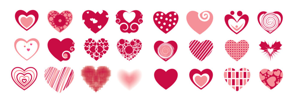 symbol heart set of icons abstract hearts love and holiday valentine's day february 14. vector illustration for the day of all couples in love. hearts different stylization and shape 