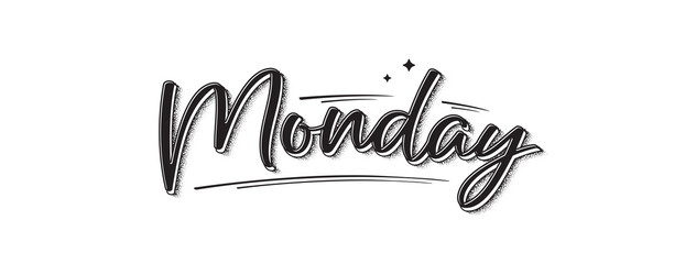 Monday lettering. Modern banner with week day text. Sticker for planner. Day of week. Planning concept. Monday typography logo design. Vector illustration.