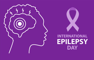 Epilepsy awareness month is observed.Purple ribbon.Epilepsy awareness brain.Health banner.Medial template design.Purple brain.Human silhouette.Hand drawn vector illustration