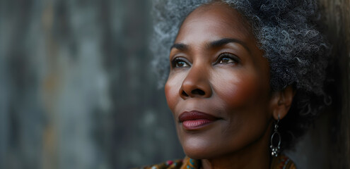 elegant mature woman is looking up to the camera to show her self-effacing positiveness, woman