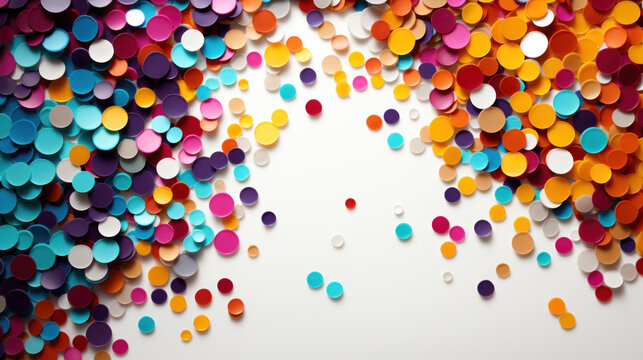 Colorful Confetti in front of White Background.