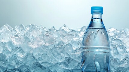Bottled water with ice cubes. Conceptual image