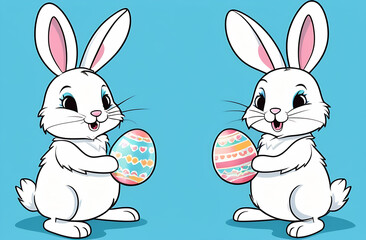 Fototapeta premium Easter bunnies give each other colorful eggs