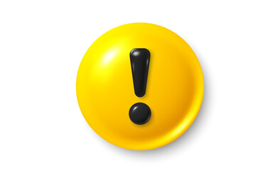 Yellow danger warning 3d icon. Alert, caution or emergency notification symbol. Danger hazard notification. Caution alert notice, triangle warning reminder and emergency attention. Vector illustration