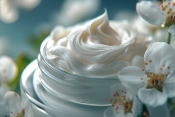 Close up of facial cream with cherry blossoms