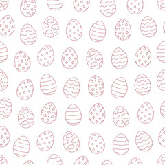 Outline Easter eggs seamless pattern. Coloring book. Happy Easter. Printing on textiles, wallpaper, wrapping paper. Vector illustration in flat style