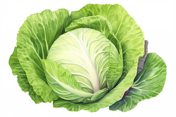 Watercolor cabbage isolated on white background
