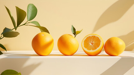 Grainains oranges on stand, in the style of minimalist typography, website, classic japanese simplicity, vytautas kairiukstis, innovative page design, keith carter, saurabh jethani - obrazy, fototapety, plakaty