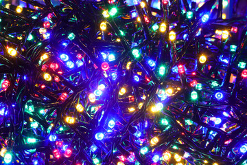 background of series of illuminated LED lights for decorations during the holidays especially at...