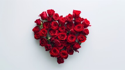 A minimalist, Scandinavian-style design of a heart made of red roses against a clean, white background