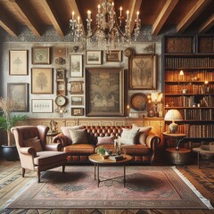 Fototapeta na wymiar Vintage interior with leather sofa